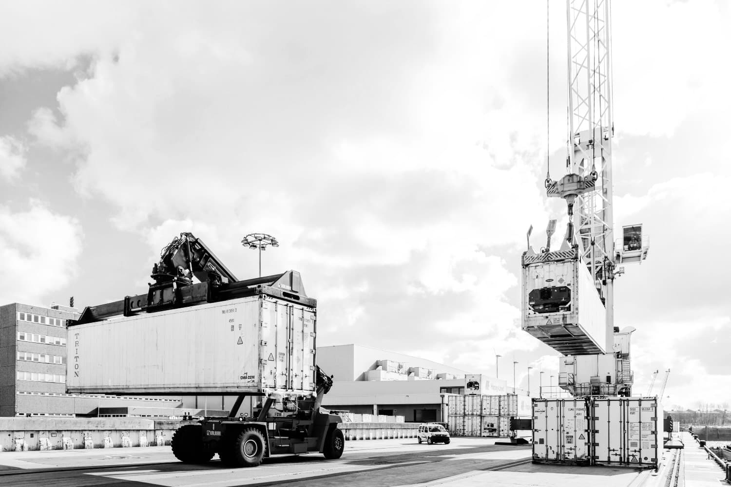 Reachstacker operating at a container terminal